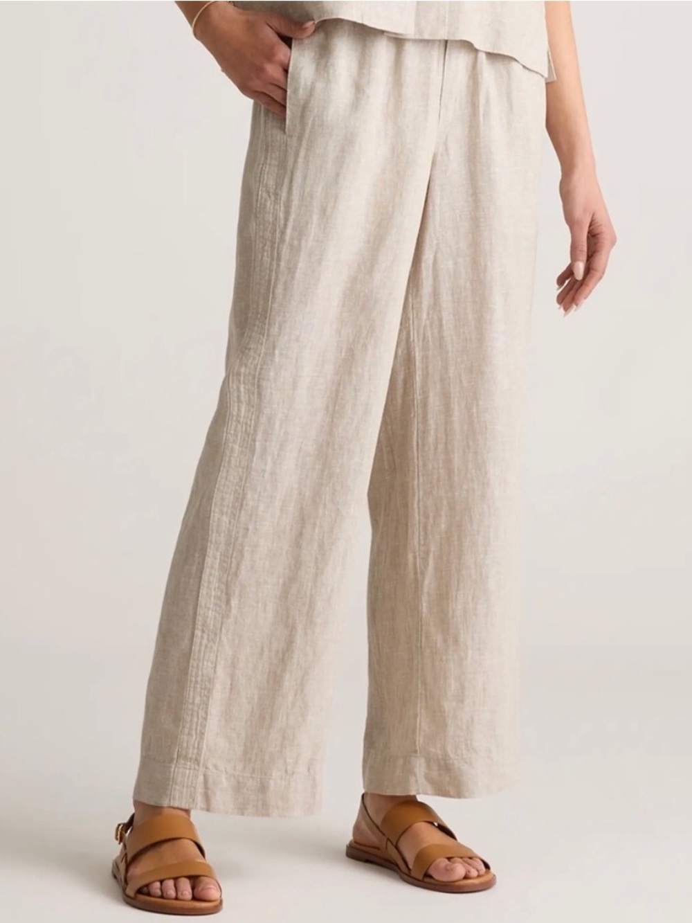 Quince European Linen Wide Leg Pants Beige Womens Medium NO DRAWSTRING
